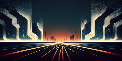 Sticker - neon highway in a digital environment abstract background, generative ai