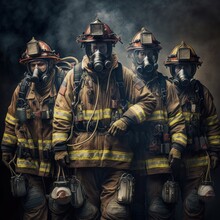 Firefighter In Action In The Middle Of The Fire Rescuing Lives, Generative Ai