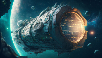 Wall Mural - Space station in Outer space - Space wallpaper - Generative AI