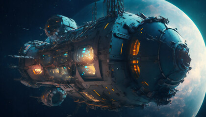 Wall Mural - Space station in Outer space - Space wallpaper - Generative AI