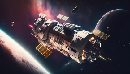 Wall Mural - Space station in Outer space - Space wallpaper - Generative AI