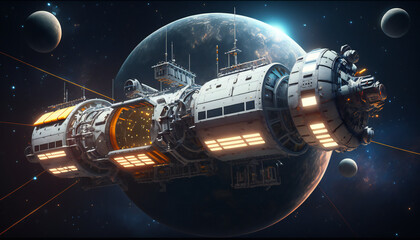 Wall Mural - Space station in Outer space - Space wallpaper - Generative AI