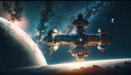 Wall Mural - Space station in Outer space - Space wallpaper - Generative AI