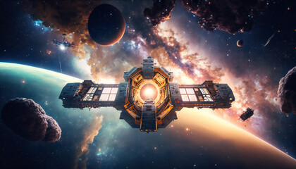 Wall Mural - Space station in Outer space - Space wallpaper - Generative AI