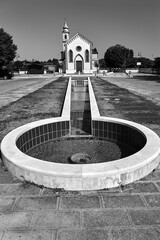 Poster - Decorative water pools and historic church in Abano Terme