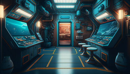 Wall Mural - Space station with a view into space - Space wallpaper - Generative AI