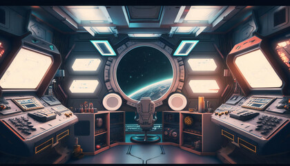 Wall Mural - Space station with a view into space - Space wallpaper - Generative AI