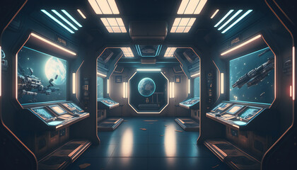 Wall Mural - Space station with a view into space - Space wallpaper - Generative AI