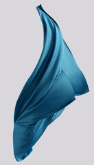 Wall Mural - Blue silk cloth design element, isolated piece of flyiing fabric wave, elegant textiles 3d rendering