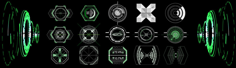 Poster - Futuristic Vector HUD Interface Screen Design. Digital callouts titles. HUD UI GUI futuristic user interface screen elements set. High tech screen for video game. Sci-fi concept design.