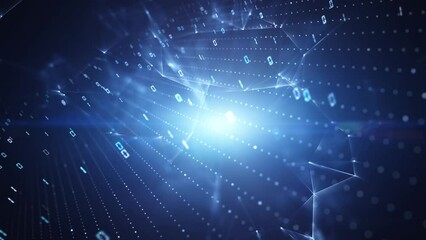 Wall Mural - futuristic shiny digital tech network with binary code data looping background