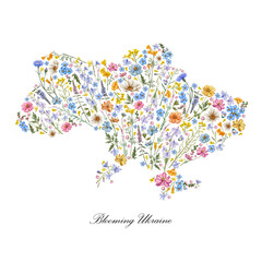 ukraine map concept. floral map. blooming country map. ua