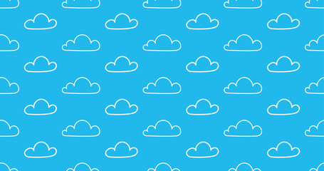 Wall Mural - light blue sky white clouds pattern seamless vector background. Ornament can be used for gift wrapping paper, pattern fills, web page background, surface textures and fabrics.