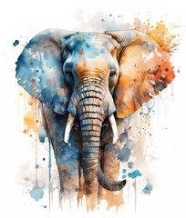 watercolor colorful elephant painting. realistic wild animal illustration. created with generative a