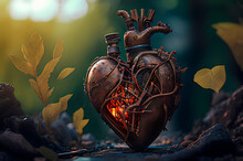 Metal Heart, Rusty Metal Heart In A Junkyard, Rusted Heart - Broken Part, Generative Ai
