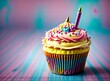 Colorful birthday cupcake. AI generative illustrations