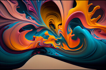 Wall Mural - An Abstract Fluid Painting With Multiple Colors Blending Together And Flowing, Creating A Sense Of Movement And Energy.