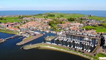 Canvas Print - Aerial drone view of picturesque village of Marken, near Volendam, North Holland, the Netherlands