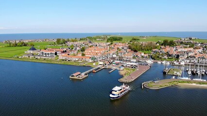 Canvas Print - Aerial drone view of picturesque village of Marken, near Volendam, North Holland, the Netherlands