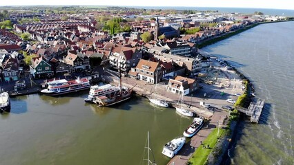 Canvas Print - Aerial drone view of picturesque village of Volendam in North Holland, the Netherlands