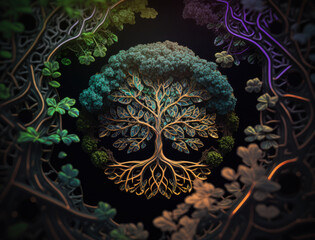 Yggdrasil world tree concept created with Generative AI technology