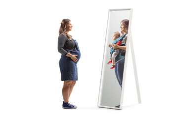 Sticker - Full length profile shot of a mother holding a baby