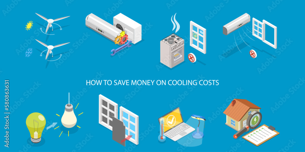 3D Isometric Flat Vector Conceptual Illustration of Energy saving tips ...