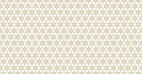 Abstract vector golden geometric seamless pattern in Oriental style. Luxury texture with floral lattice, mesh, grid, flower silhouettes. Gold and white elegant background. Repeat ornamental design