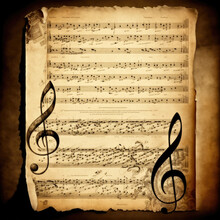 Detailed Symphony Score Composition On Aged Paper In Gigapixel Resolution