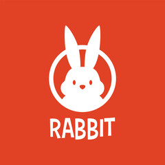 Poster - Cute White Rabbit Bunny Hare Mascot Character Cartoon Round Circle Emblem Logo Vector Icon Illustration