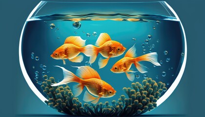 Wall Mural - Gold fish in the aquarium illustrations, ai art