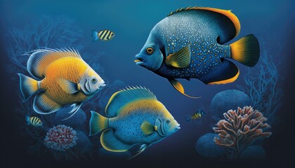 Wall Mural - Tropical fish in the aquarium illustrations, ai art