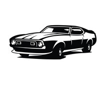 Ford Mustang Mach 1 Car. Silhouette Vector Design Isolated On White Background Showing From Front. Best For Logo, Badge, Emblem, Icon, Sticker Design, Car Industry. Available In Eps 10.