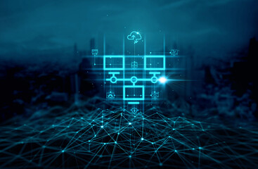 Leinwandbilder - Smart data exchange technology, Data transfer, Cloud network connects to internet server of business. Online data storag and cyber security.