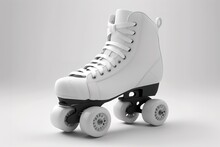 3D White Vintage Roller Skate Over White Background. Generative AI Illustration