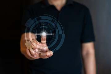 Man touch the future interface technology virtual screen.