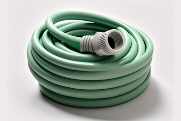 Garden hose close up over white background. Generative AI illustration