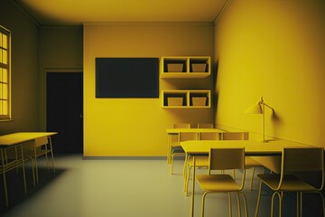 Sticker - Empty classroom, yellow. Generative AI