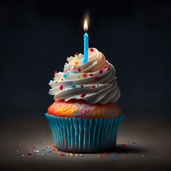 Wall Mural - Birthday Cupcake With One Candle