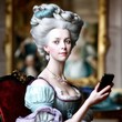 18th century courtier woman with cell phone, made with generative AI