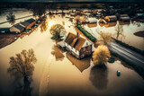 Fototapeta  - Inondation dans la campagne - Catastrophe climatique - Vue de drone - Générative IA