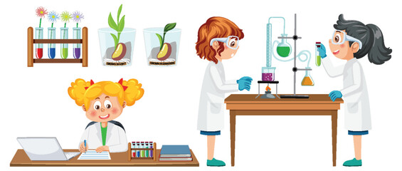 Wall Mural - Scientist and student doing chemistry experiment