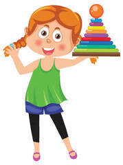 Poster - Girl holding colourful math wooden toy