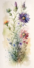 Wall Mural - 4K resolution or higher, A lovely watercolour painting of Great Plains flowers. Generative AI Technology