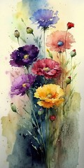 Wall Mural - 4K resolution or higher, A lovely watercolour painting of Great Plains flowers. Generative AI Technology