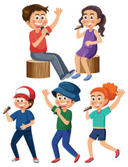 Sticker - Set of cartoon kids character with music instruments