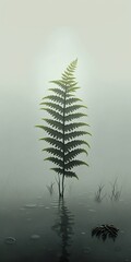 Wall Mural - 4K resolution or higher, fern in foggy swamp. Generative AI Technology