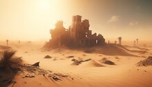 Post Apocalyptic Desert Digital Art Illustration, Generative AI