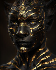 A Wild Black Panther in golden pattern