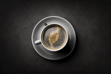 Sticker - Top shot of a coffee cup on a gray background. Generative AI